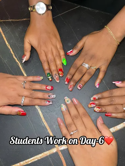 Our 6-day Nail Technician course is designed to make you a pro. Here is some of the amazing work from our students, showing the creative and detailed designs they master.