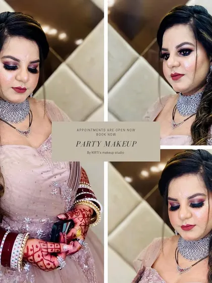 A collage of a client ready for an engagement or party. The makeup features a dramatic smoky eye and a nude lip, paired with a modern braided hairstyle.