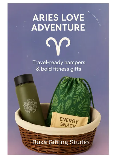 An idea for the adventurous Aries. A travel-ready hamper with a durable water bottle and energy snacks would be ideal.