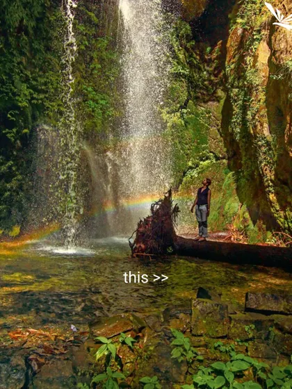 This is happiness. Discovering a hidden waterfall with a rainbow in it.