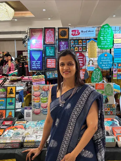 My stall is ready at Chandan Banquets, Vashi. I love how the colorful products stand out.