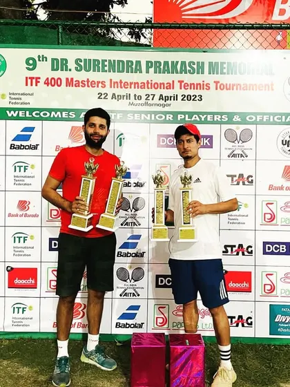 Celebrating a triple victory at the ITF 400 Masters International Tournament in Muzaffarnagar. Winning across all three events was a fantastic achievement.
