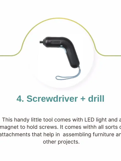 This handy little cordless screwdriver and drill is a lifesaver. It helps us assemble furniture and install organizing products quickly and efficiently, making our on-site work much smoother.