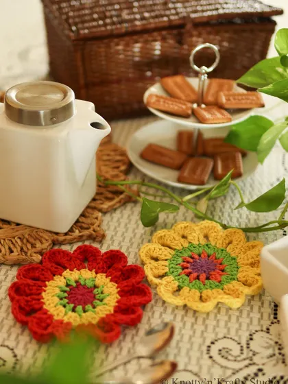 Another shot of the "Tea for Two" coasters, because every cozy moment deserves a pop of colour.
