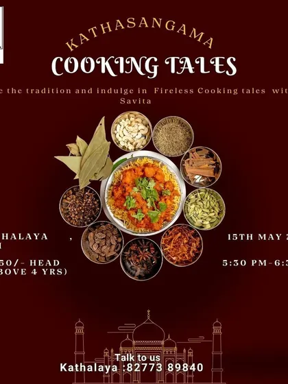 A slightly different design for the "Cooking Tales" event, highlighting the date and location for our monthly gathering.