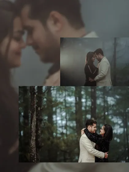 Fog and mist are gifts, not obstacles. This collage demonstrates how we embrace moody weather to create atmospheric and intimate pre-wedding portraits. You'll learn our techniques for shooting in low-contrast, diffused light to produce soft, romantic imagery in the heart of the forest.