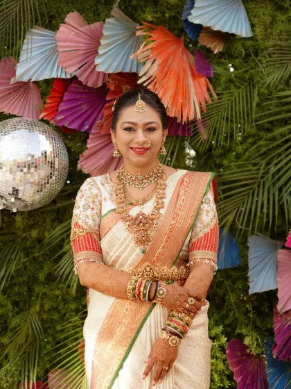 Another beautiful shot of Deekshitha's wedding look. The custom blouse I designed for her was made to complement the rich heritage of her A.S. Babu Sah saree.
