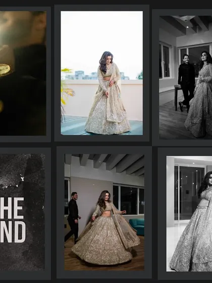 A collage of stylish, black and white portraits from a reception or cocktail event. The images have a modern, editorial feel, ending with a creative 'THE END' frame.