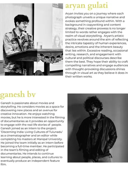 Bios for Aryan and Ganesh, two more participants in the OSCH project, who explored visual storytelling and documentary filmmaking.