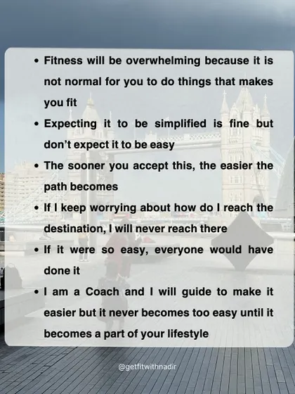 A graphic with a blunt message: Fitness will be overwhelming at first. Expect it to be simplified, but don't expect it to be easy.
