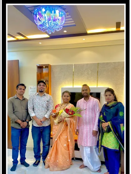 A group photo with the happy clients, Mr. and Mrs. Sushant, after completing their 2BHK in Ambernath. This was our first project in the area, and their trust meant the world to us.