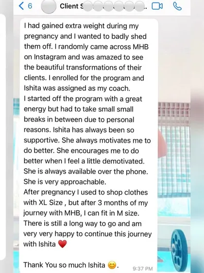 A postpartum mom shares how she can now fit into M size clothes from XL size after 3 months of my program. She is very happy to continue this journey with me.