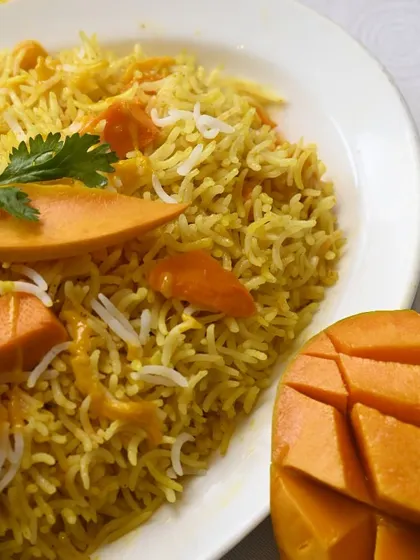 Can’t decide between sweet and savoury? Have both with this Mango Pulao from my seasonal menu.