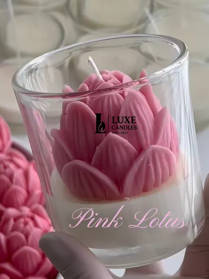 A close-up of the Lotus in a Jar candle, highlighting the detailed craftsmanship of the lotus flower.