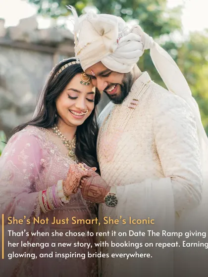 Not Just Smart, She's Iconic. By listing her lehenga with us, she gave it a new story with repeat bookings. She's earning, glowing, and inspiring brides everywhere with her iconic choice.
