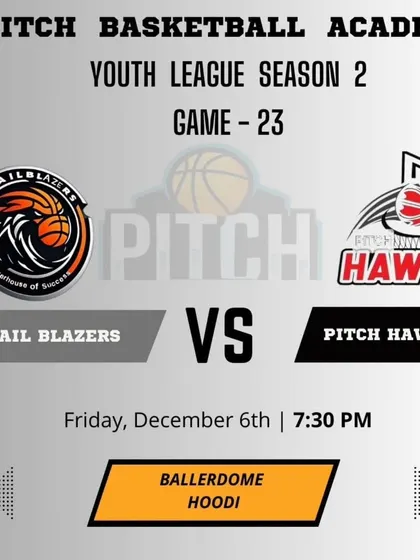 The matchup poster for Game 23 of Season 2, where the Trail Blazers took on the Pitch Hawks.