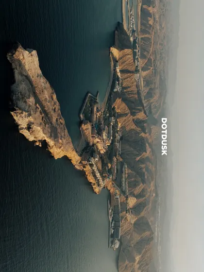 The dramatic, beautiful coastline of Muscat, Oman, provides a stunning backdrop for a destination wedding. This aerial shot showcases the grandeur of the location we chose for this multi day event.