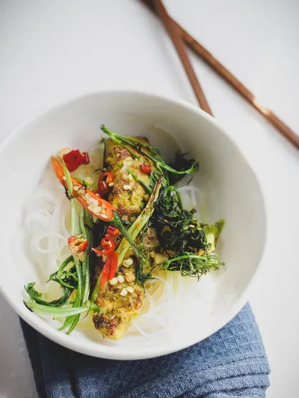 Another angle of a delicious Asian noodle bowl, a dish you can master in our comprehensive culinary program.