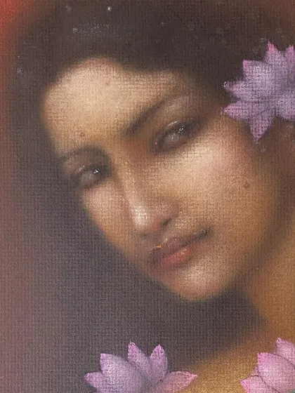 A duplicate of the Suhas Roy portrait, emphasizing its delicate beauty. I often source such works for clients looking to add a touch of serene elegance to their collections.
