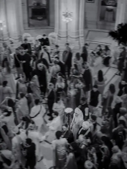 An aerial, motion-blurred shot of the dance floor, capturing the high energy of the celebration for the ELLE India feature.