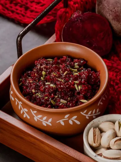 A visually stunning and healthy dessert, our Beetroot Halwa has a beautiful deep red color and a unique, earthy sweetness. It's a showstopper that's as delicious as it is nutritious.