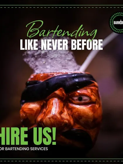 A drink served in a unique tiki-style mug. We provide a wide range of glassware to match the theme of your party and the style of the cocktails.