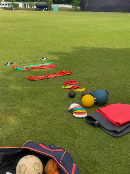 My training equipment laid out on the field, ready for a session with the U-19 team. Preparation is everything.