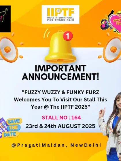 Important announcement. Come visit my brands, Fuzzy Wuzzy and Funky Furz, at the India International Pet Trade Fair (IIPTF) to learn about my grooming tools and professional grooming school.