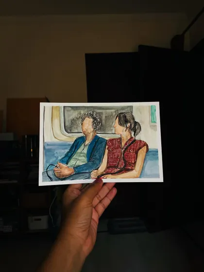 "You can tell a lot about a person by what's on their playlist." A scene from 'Begin Again,' a film about music, redemption, and second chances. This painting captures the moment two souls connect through a shared love for music.