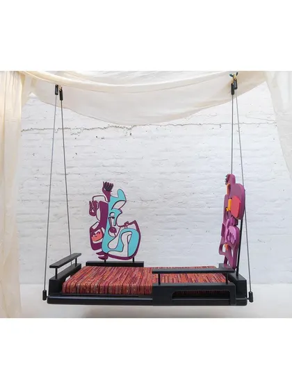 The swing with backrests placed at opposite ends, showcasing its versatility.