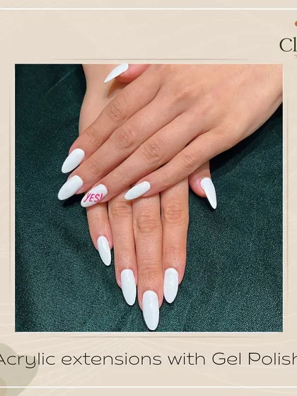 Nails that ask the big question. This is a fun and creative way to be part of a special moment, with "yes?" art on a classic white manicure, perfect for a proposal.