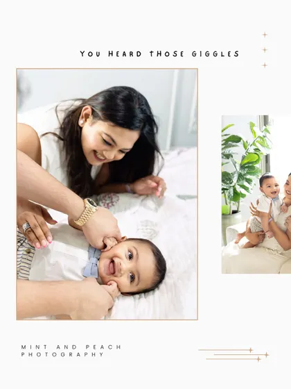You can almost hear the giggles. This collage captures the playful interaction between parents and their baby during a lifestyle session.
