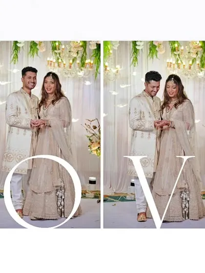 A creative photo collage that spells out the word 'LOVE' using four different moments from the couple's engagement.