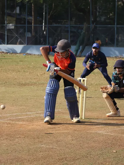 Action shot of Arjun Gadoya during his heroic 51-run innings. Despite being injured by a bouncer, he stood firm against a top-class bowling attack, demonstrating the courage and resilience that defines a true competitor.