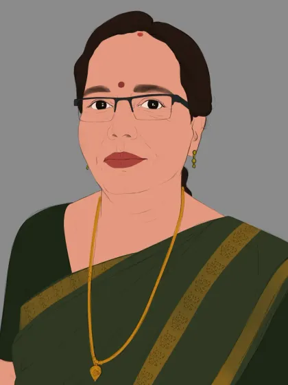 The base color stage of the mother's portrait. After the sketch, I block in the solid colors before adding details, shadows, and highlights.