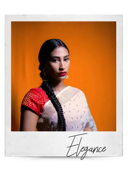 A polaroid-style edit of a studio portrait, adding a vintage and artistic touch to this elegant image.