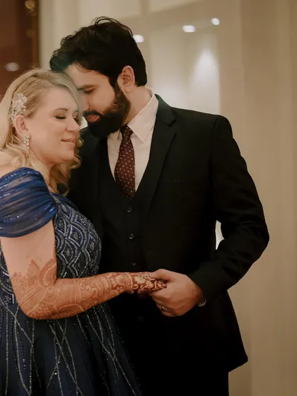 An intimate dance moment between Chantel and Deepak at their engagement ceremony.