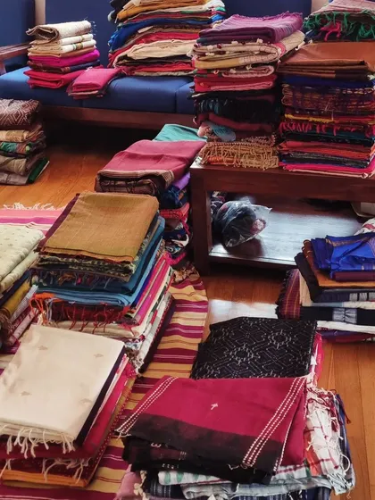 This series of images shows the different stages of a home setup. It starts with decluttering piles of sarees and clothes and ends with beautifully organized, functional wardrobes.