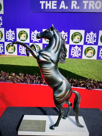 The A.R. Trophy, a striking bronze sculpture of a rearing horse.