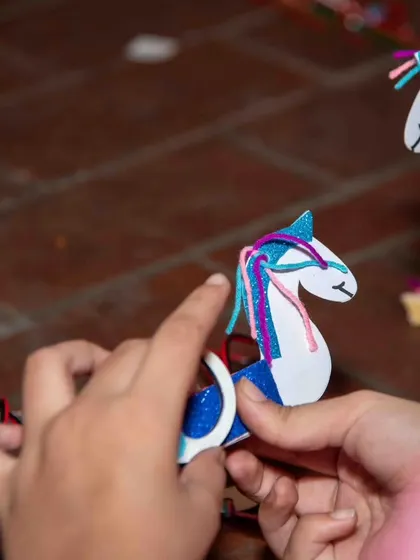 Another view of the unicorn craft, showing the detail involved in connecting the electronic components that make it move.
