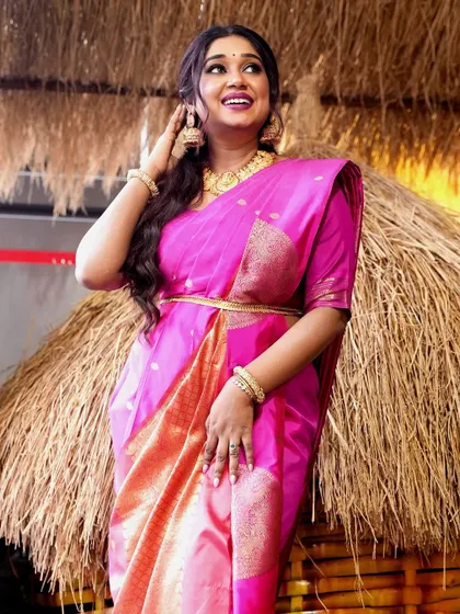 Another angle of Antara Mitra's stunning traditional look, available to rent.