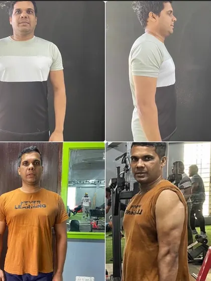 We do more than just lift weights, we correct imbalances. This client's progress shows a significant improvement in his posture, correcting rounded shoulders (kyphosis) while building lean muscle.