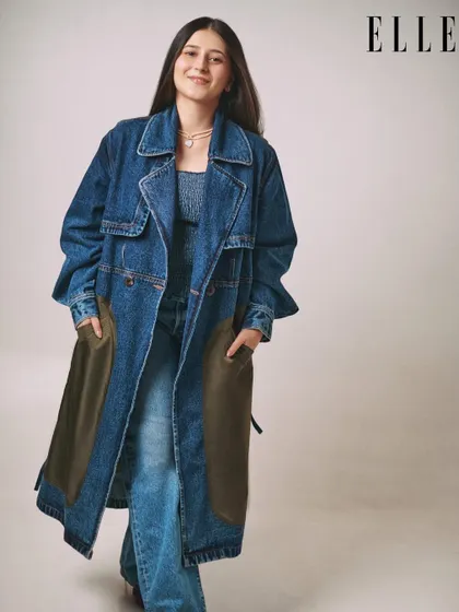 Another beautiful shot from the ELLE India feature. The makeup is fresh, youthful, and natural, perfectly complementing the casual denim-on-denim styling.