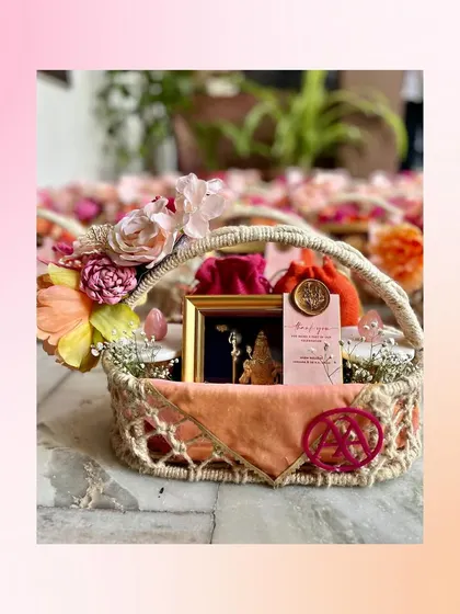 A duplicate image of a single handcrafted favor basket, highlighting its intricate details and personalized elements.