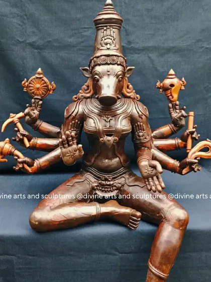 The wax stage of Mahavarahi, a powerful goddess with the head of a boar. This multi-armed form holds various weapons, and sculpting her fierce yet protective nature in wax is a profound spiritual exercise.