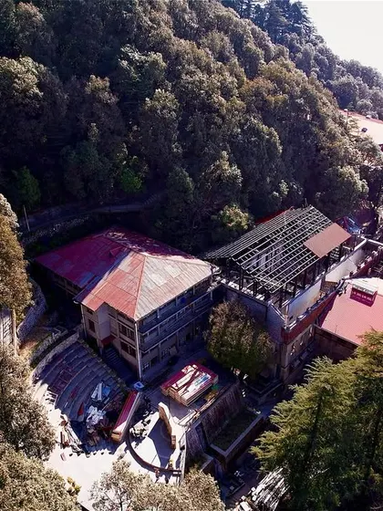 Another drone shot capturing the scale of the urban insert at Woodstock School. The new roof structure is visible, showcasing how we integrate modern engineering with the existing heritage buildings and landscape.