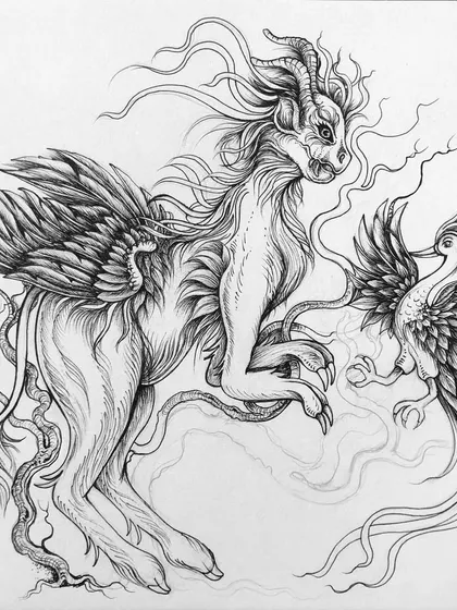 A progress shot of the mythical creature and phoenix.
