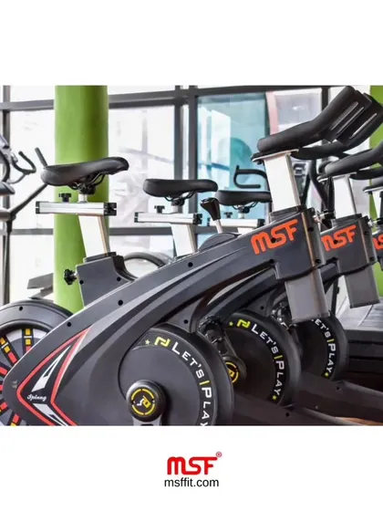 A close-up of our Magnetic Spin Bikes, known for their smooth, quiet ride and durable construction.