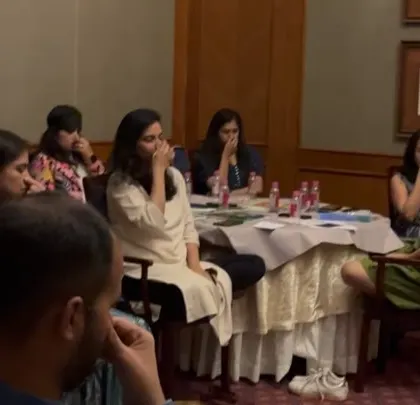 The HR team from Honeywell in Bangalore practicing a breathing technique during our corporate session. Learning to control the breath is the first step to controlling the mind.