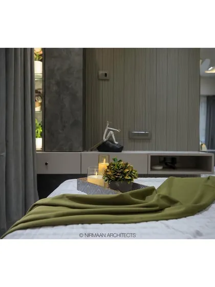 A detail shot from the master bedroom in the Duplex Project. We believe in creating beautiful moments, like this arrangement of candles and decor on the bedside table.